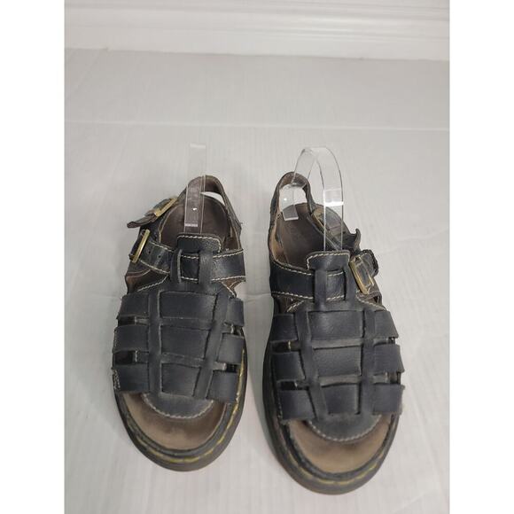 DR MARTENS Y2K Vtg UK 10 Black Distressed Leather Fisherman Sandals England
